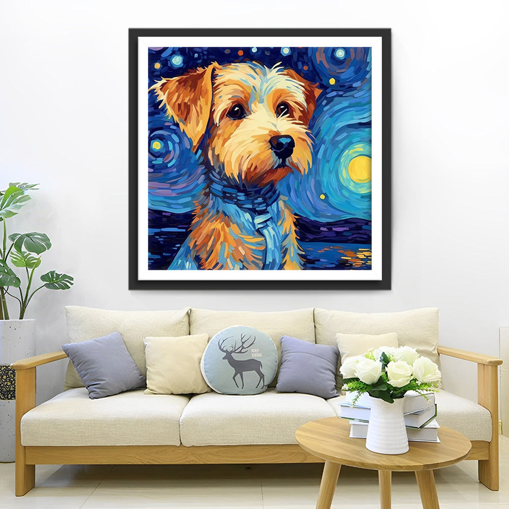 Hond onder de Sterrennacht Diamond Painting