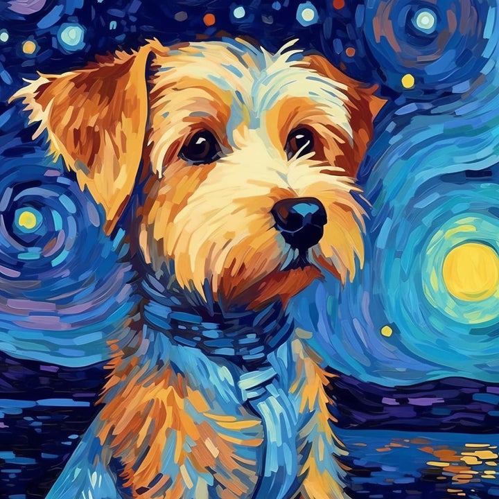 Hond onder de Sterrennacht Diamond Painting
