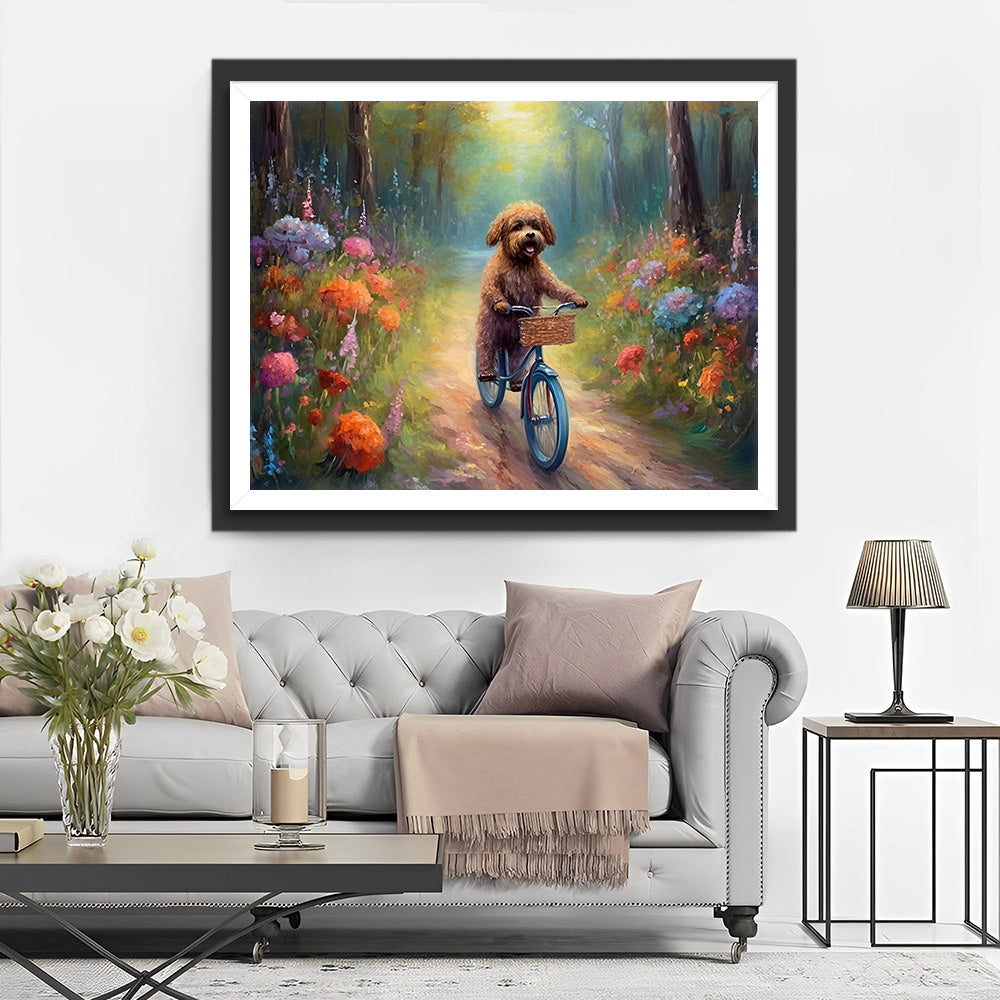 Hond Rijder op Fiets Diamond Painting