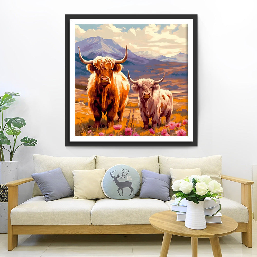 Hooglandkoe aan de Voet van de Berg Diamond Painting