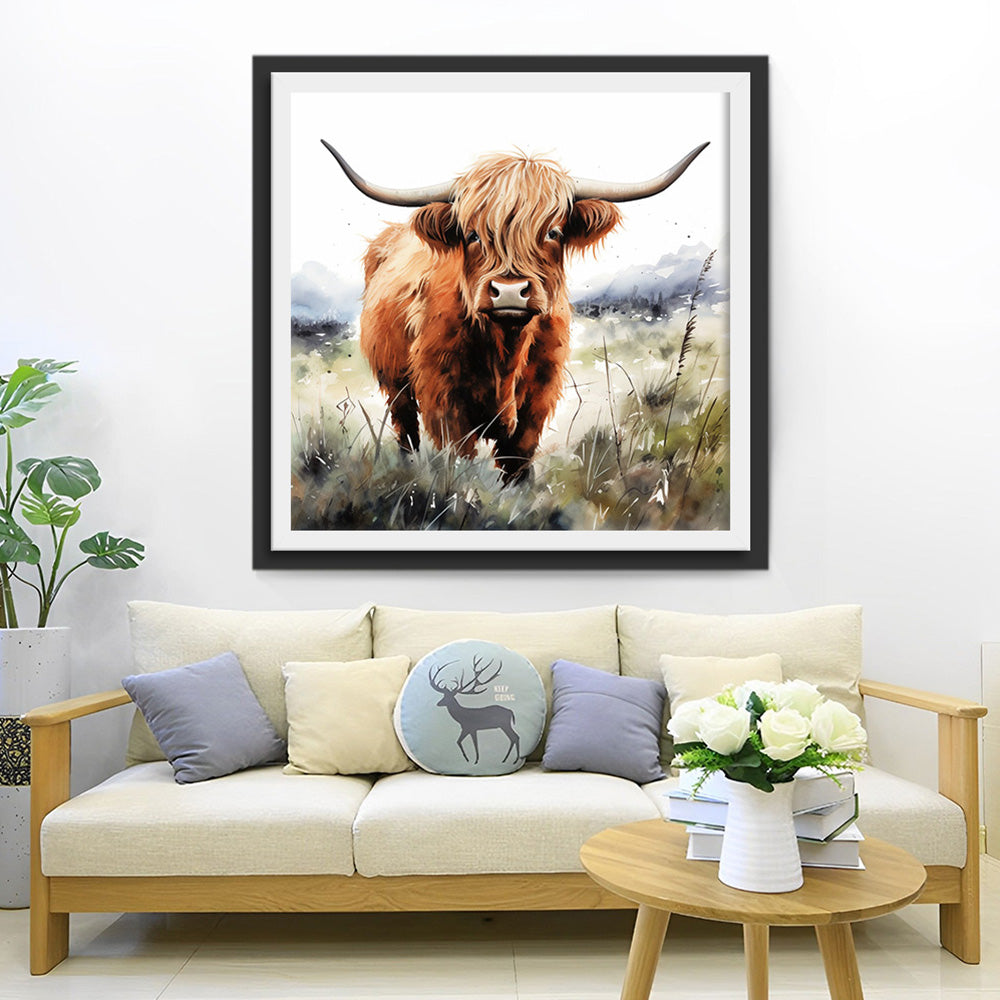 Hooglandkoe op de Grasvlakte Diamond Painting