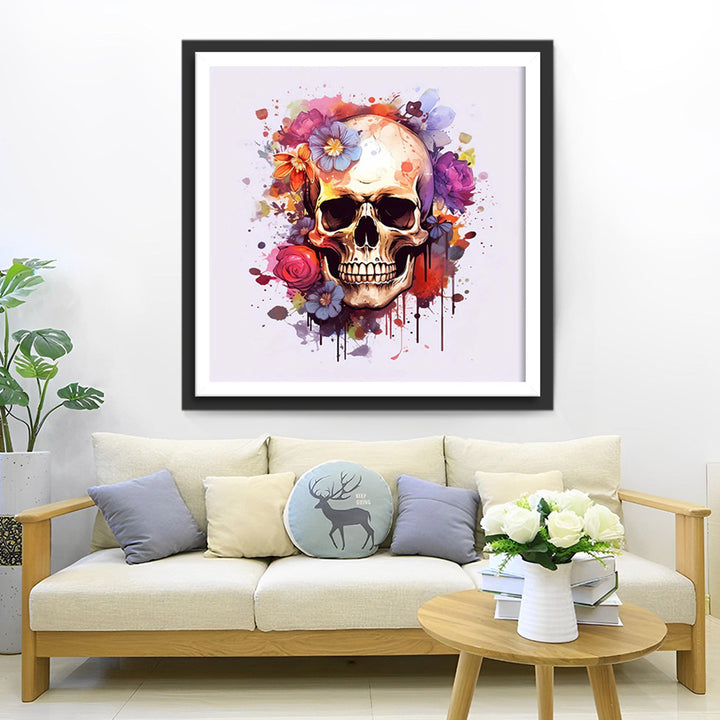 Horror Schedel en Bloemen Diamond Painting