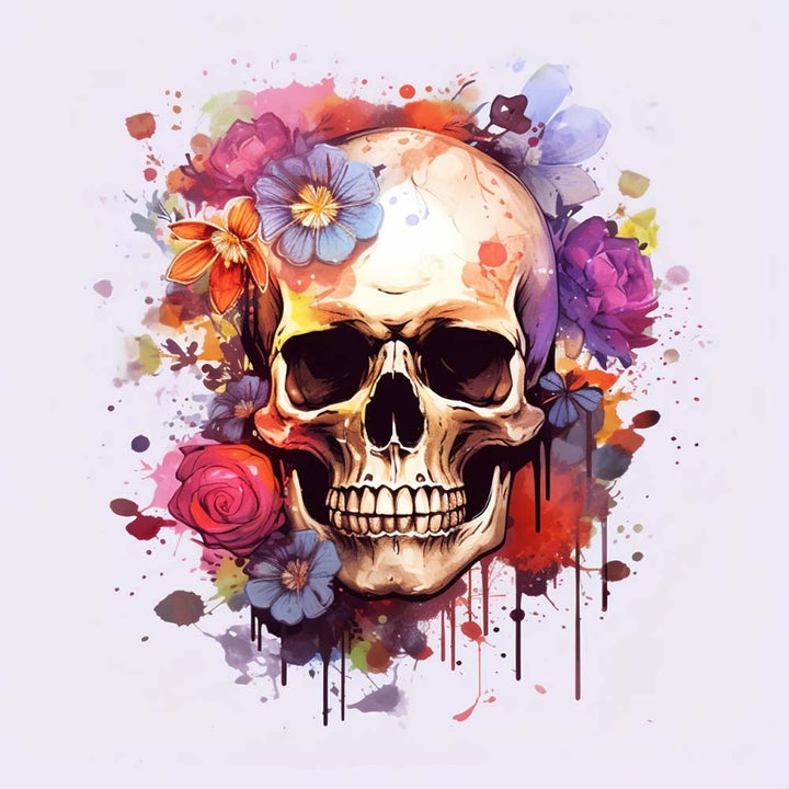 Horror Schedel en Bloemen Diamond Painting