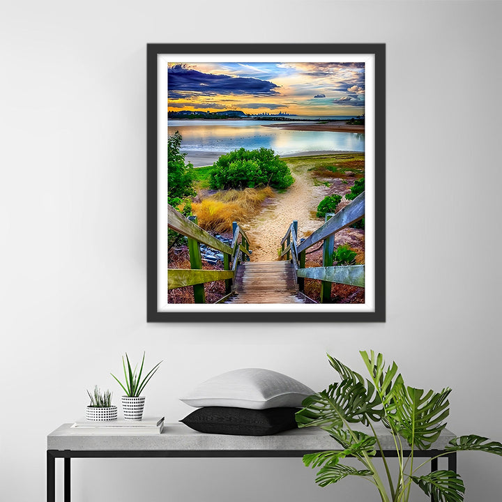 Houten Brug bij Het Meer Diamond Painting