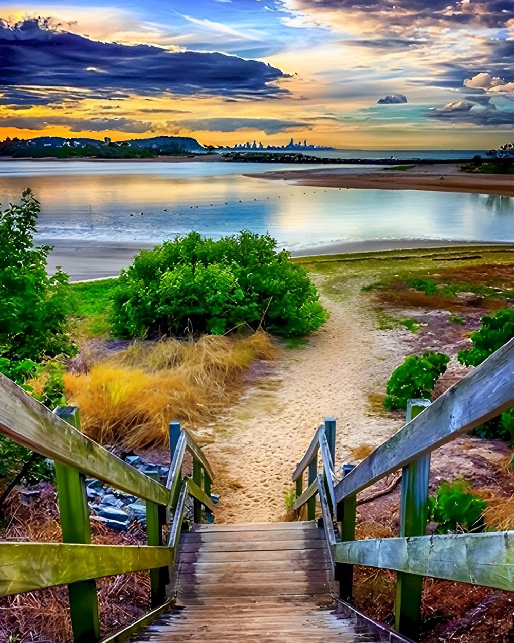 Houten Brug bij Het Meer Diamond Painting