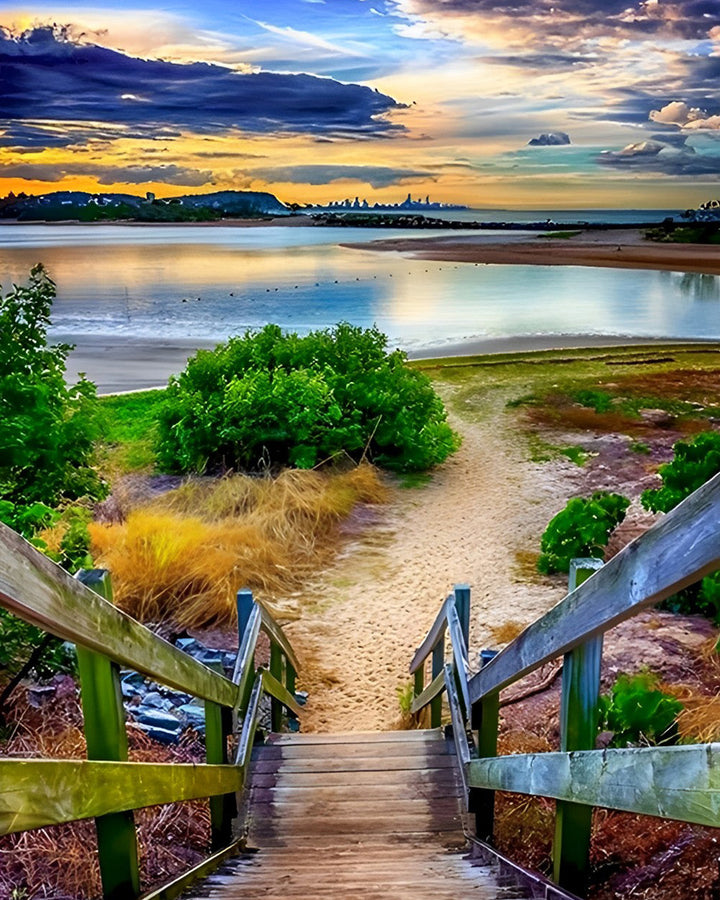 Houten Brug bij Het Meer Diamond Painting