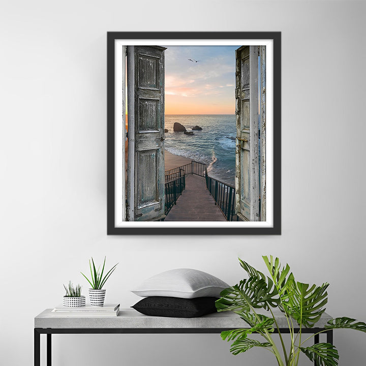 Houten Deur en Trappen bij de Zee Diamond Painting