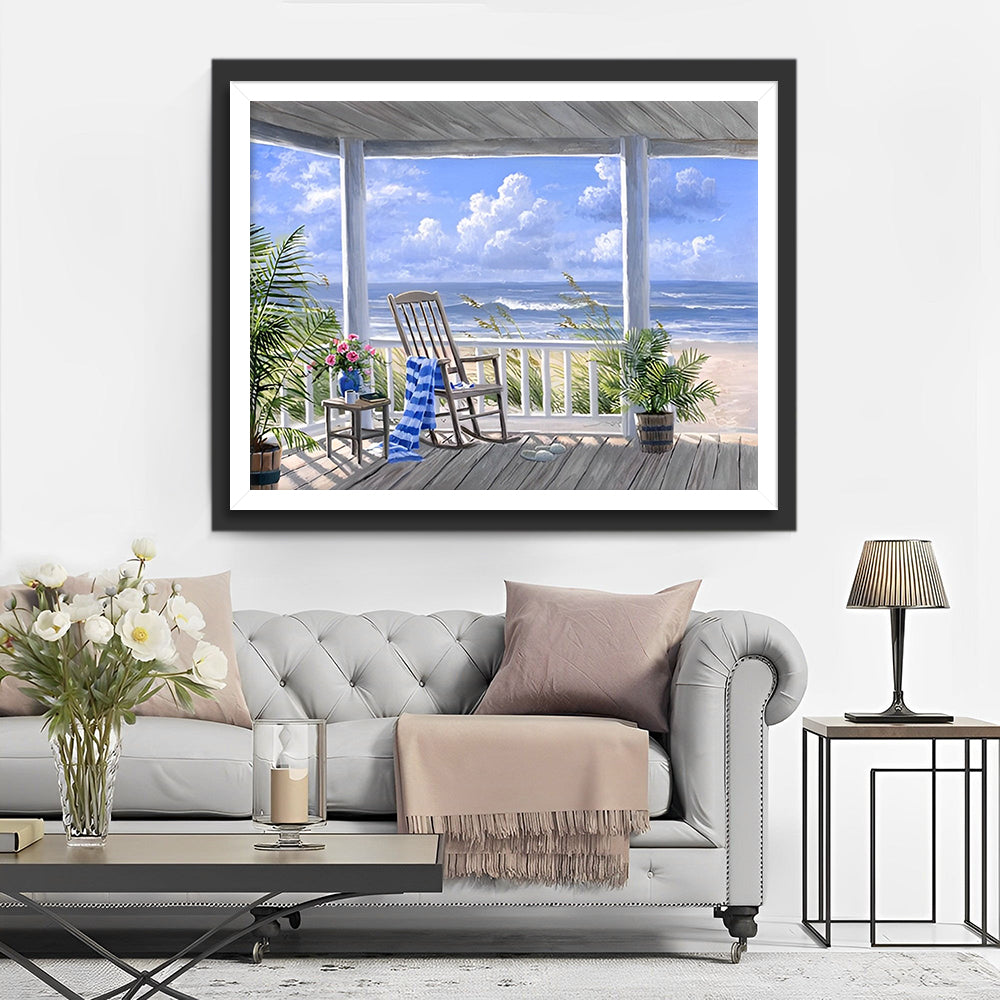 Houten Galerie Huis aan de Kust Diamond Painting