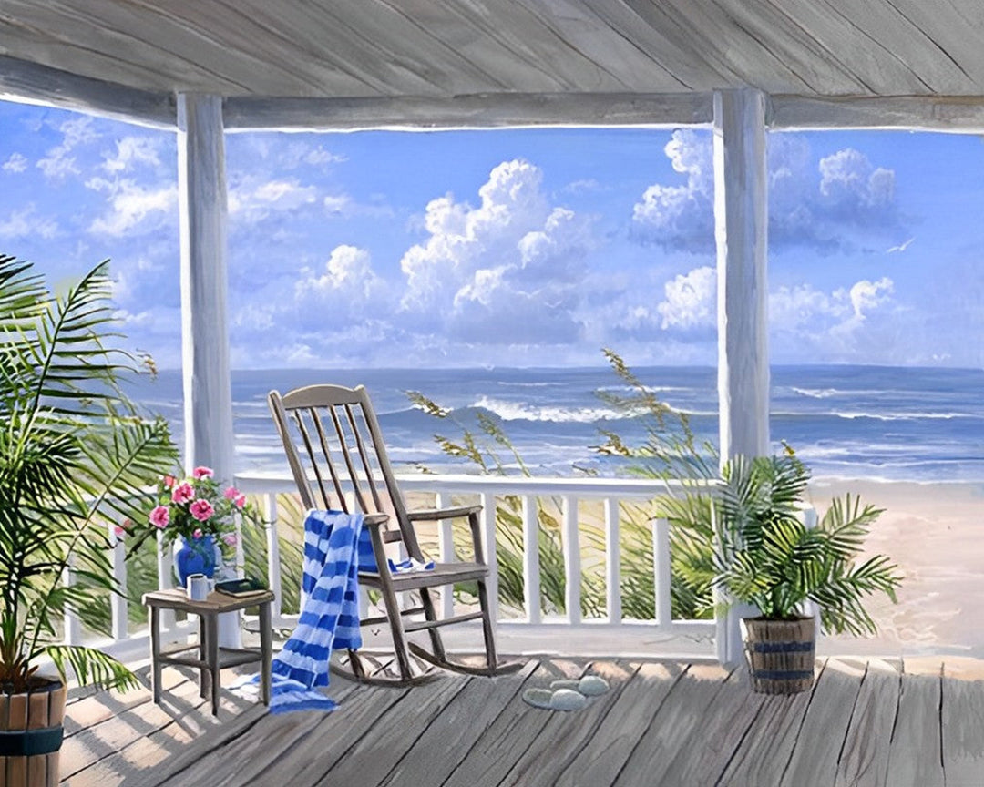 Houten Galerie Huis aan de Kust Diamond Painting