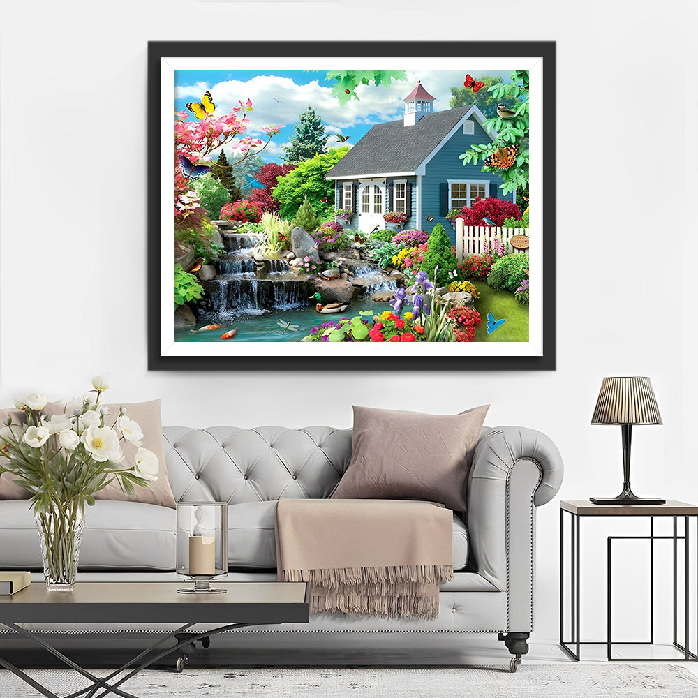 Houten Huis Tuin Diamond Painting