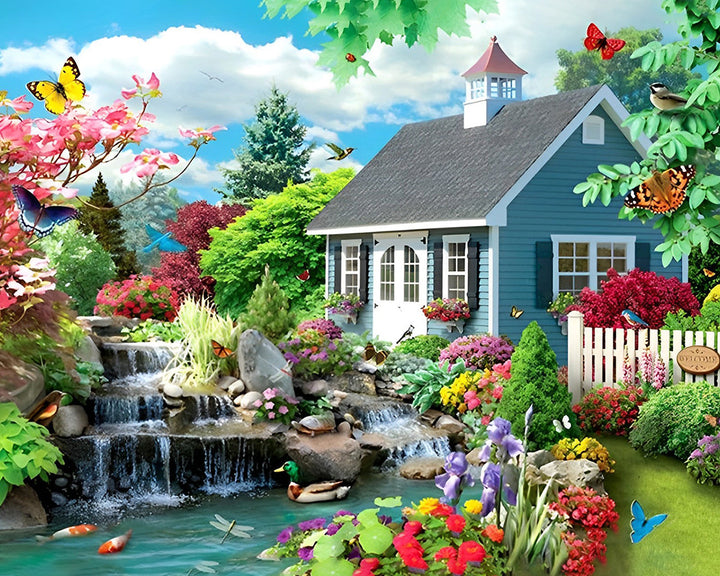 Houten Huis Tuin Diamond Painting