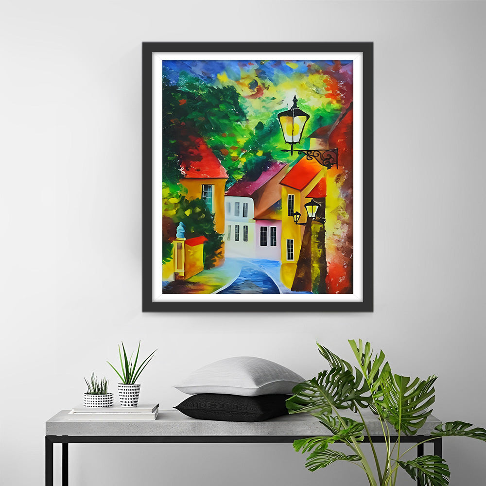 Huis en Straatlantaarn Diamond Painting