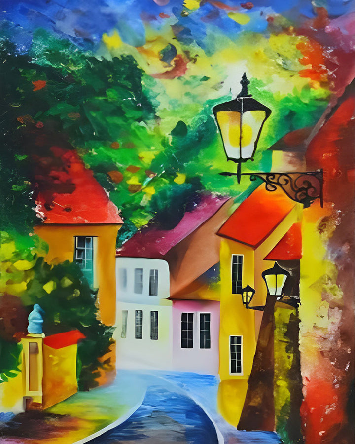 Huis en Straatlantaarn Diamond Painting