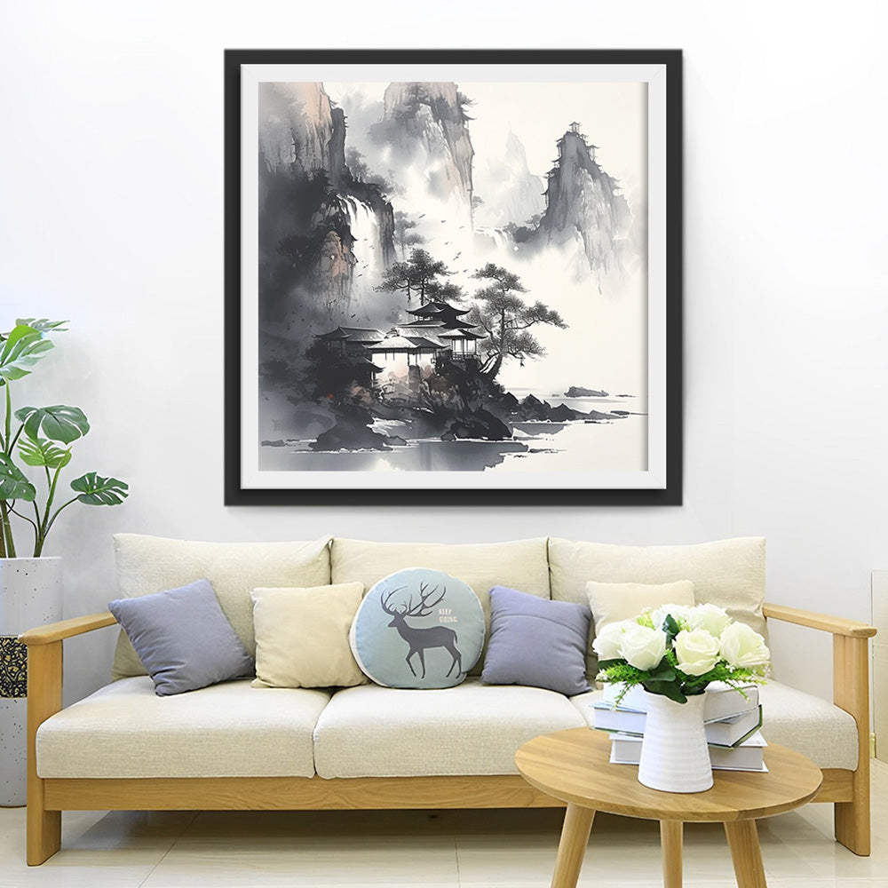 Inkttekening van Bergen Diamond Painting