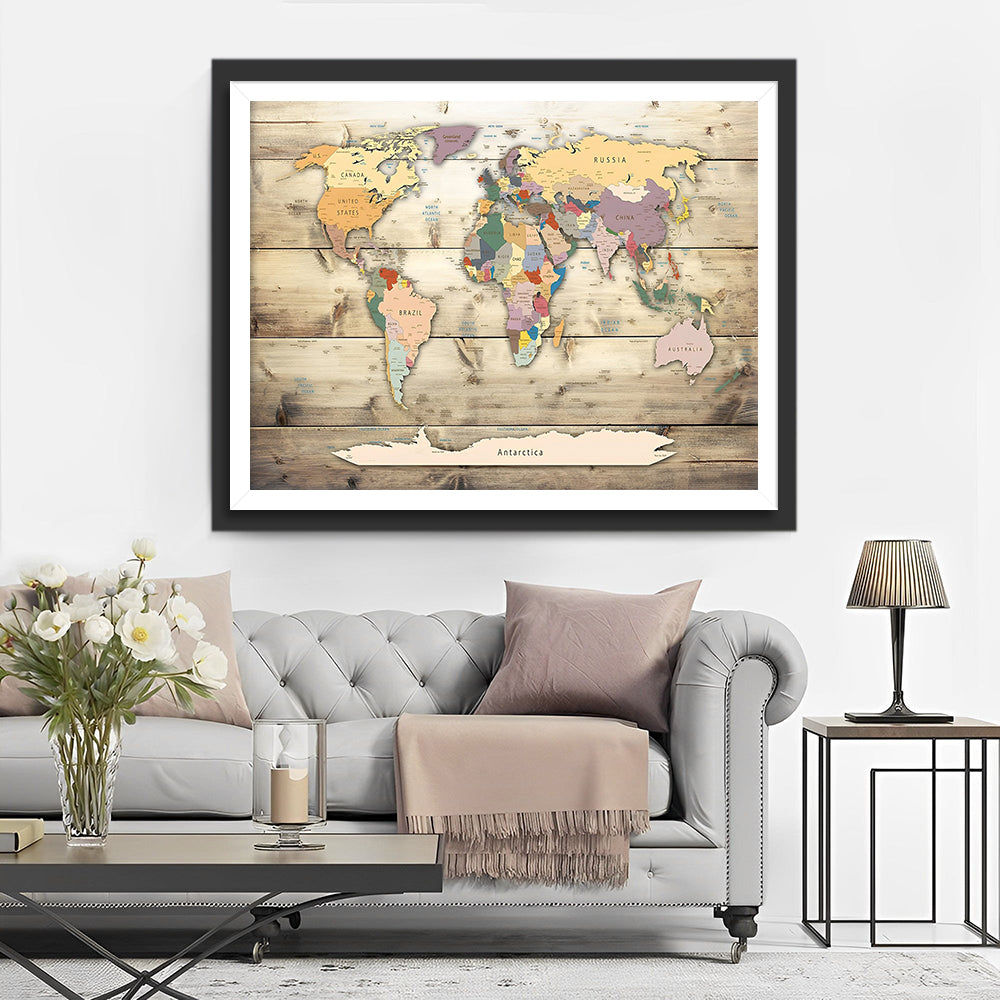 Kaart op het Houten Bord Diamond Painting