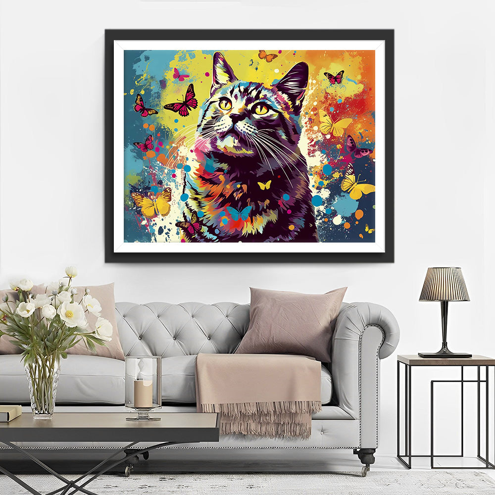 Kat en Veel Vlinders Diamond Painting
