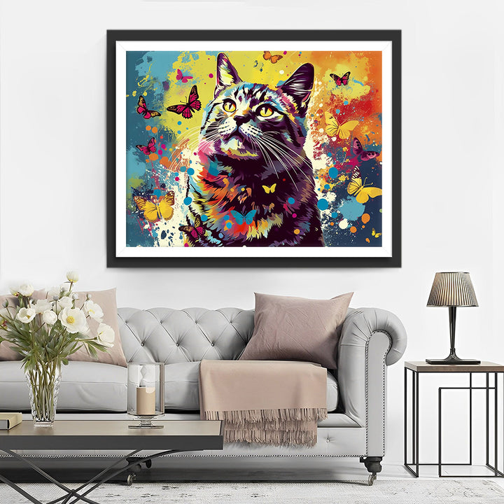 Kat en Veel Vlinders Diamond Painting