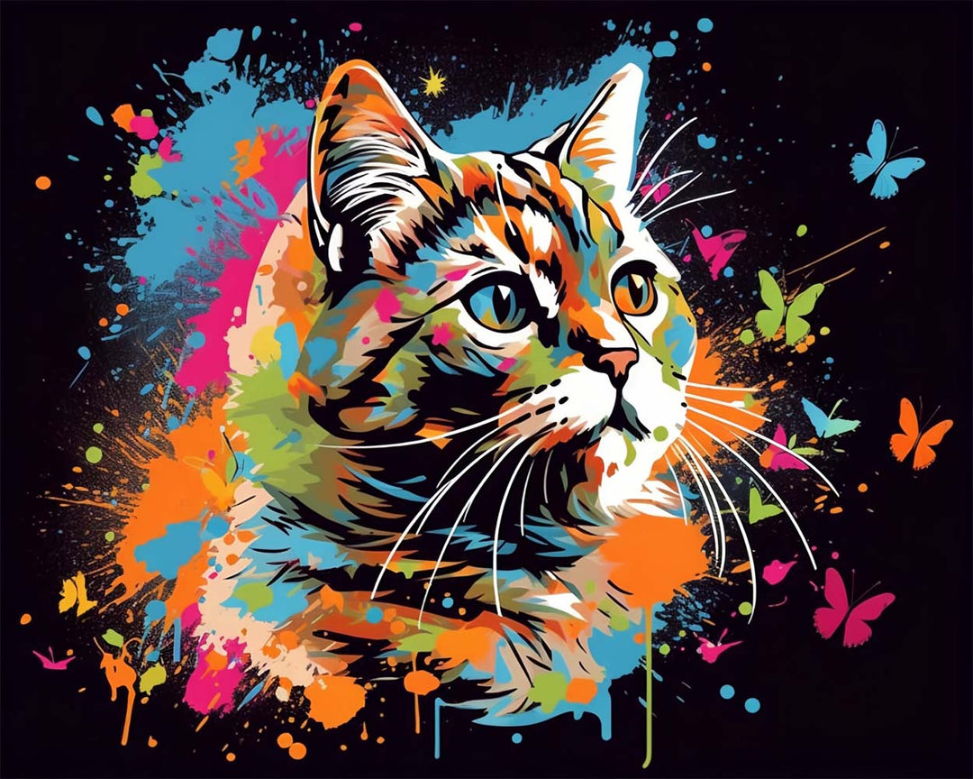 Kat en Vlinder in het Donker Diamond Painting