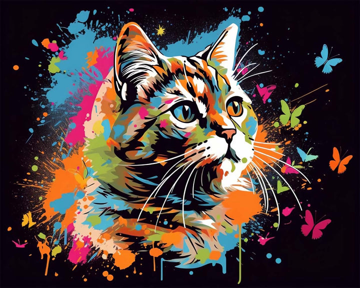 Kat en Vlinder in het Donker Diamond Painting