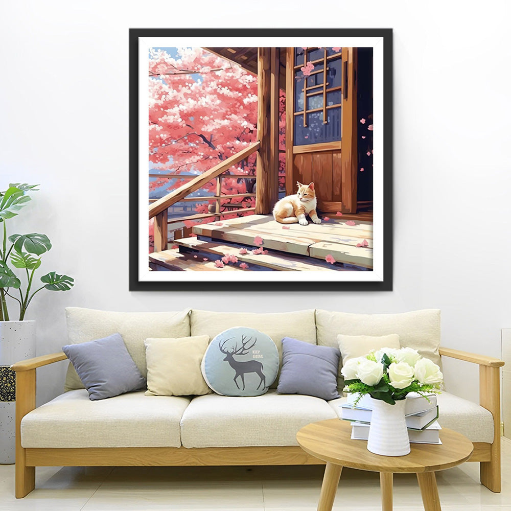 Kat voor het Houten Huis Diamond Painting