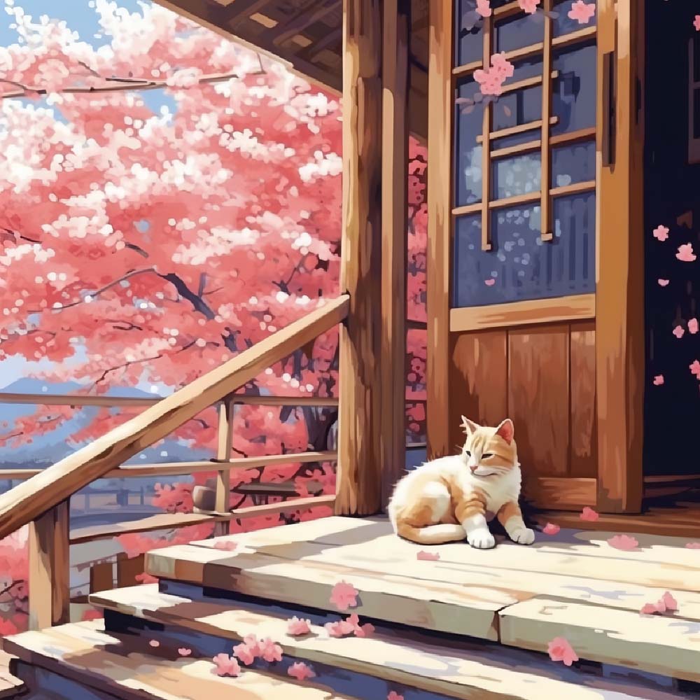 Kat voor het Houten Huis Diamond Painting