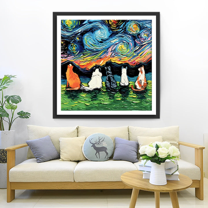 Katten en Sterrennacht Diamond Painting