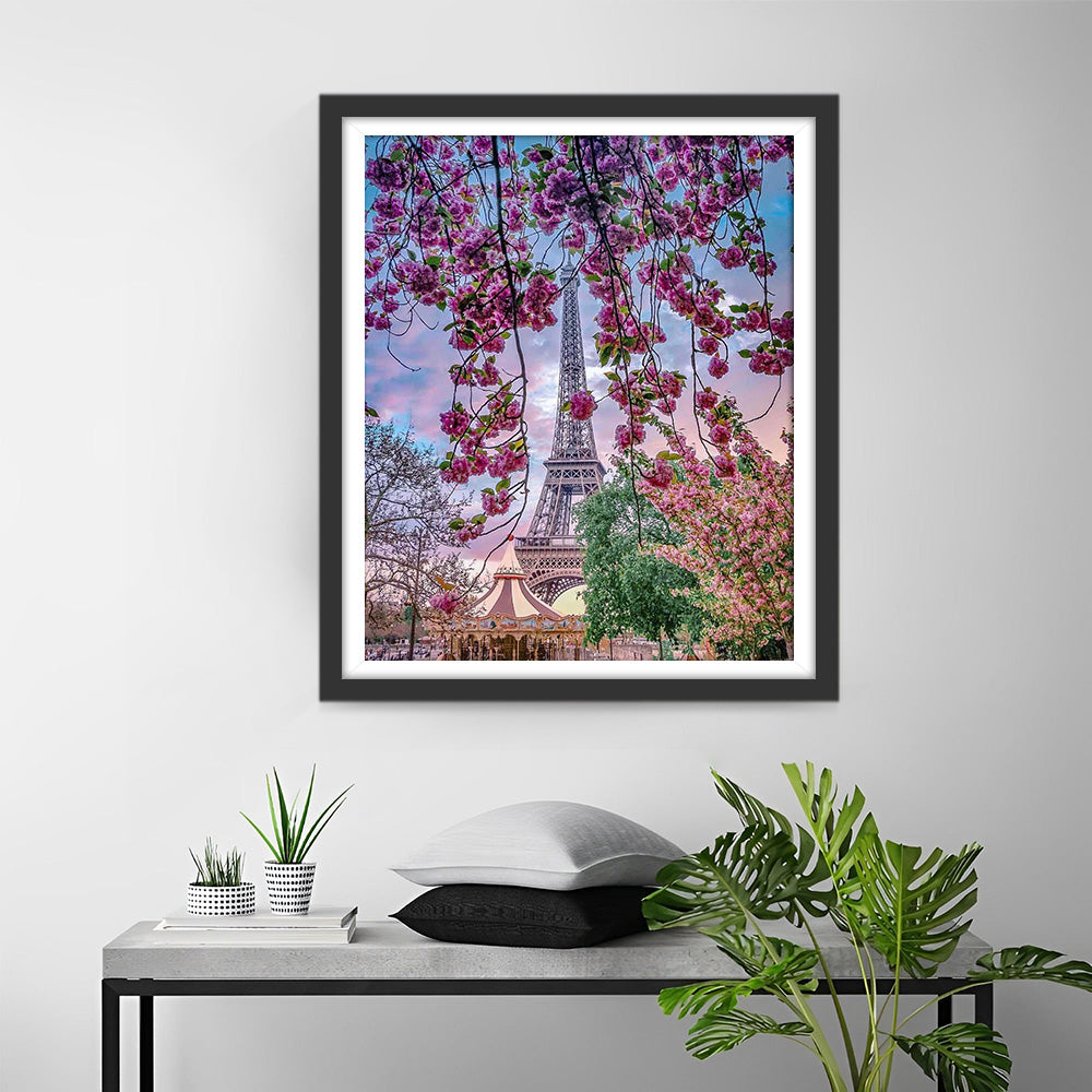 Kersenbomen en Eiffeltoren Diamond Painting
