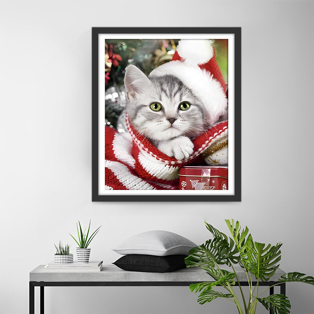 Kerst Kitten met Muts Diamond Painting