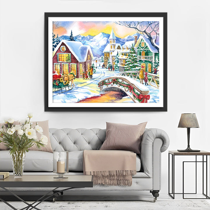 Kerst Sneeuwstad Diamond Painting