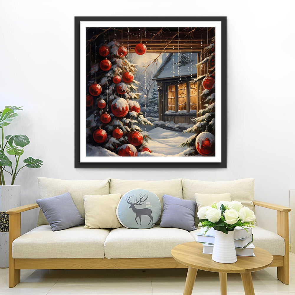 Kerstboom en Blokhut Diamond Painting