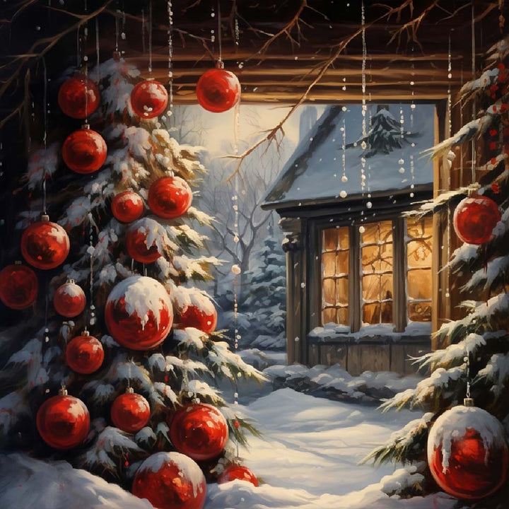 Kerstboom en Blokhut Diamond Painting