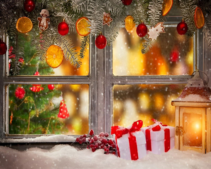 Kerstdecoraties en Sneeuw op de Vensterbank Diamond Painting