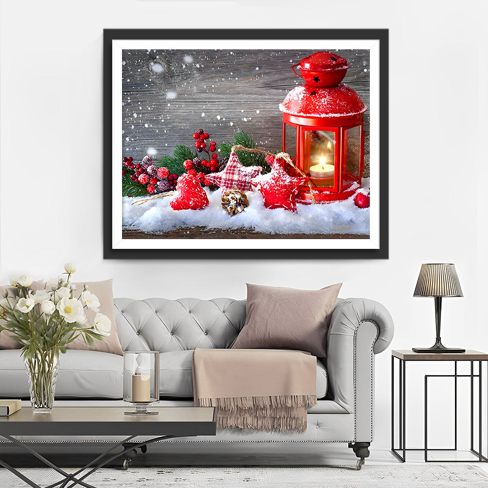 Kerstdecoraties in de Sneeuw Diamond Painting