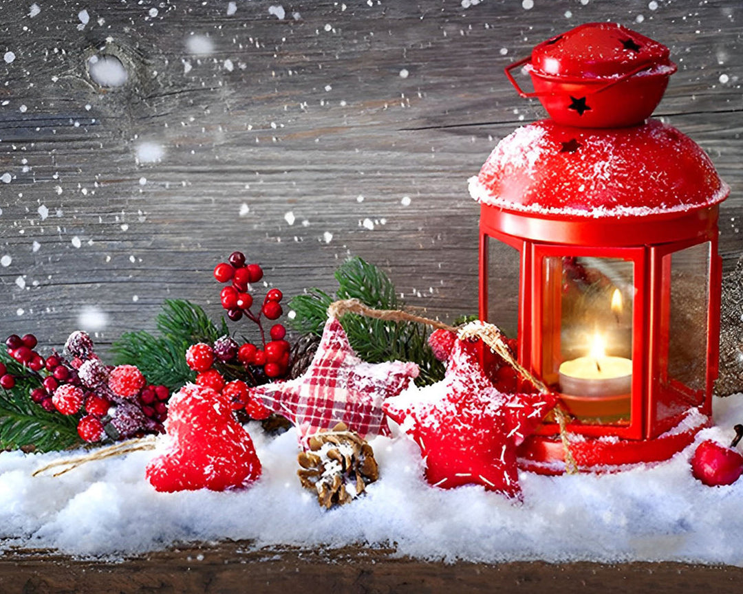 Kerstdecoraties in de Sneeuw Diamond Painting