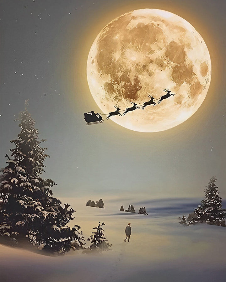 Kerstman en Eland Vliegen naar de Maan Diamond Painting