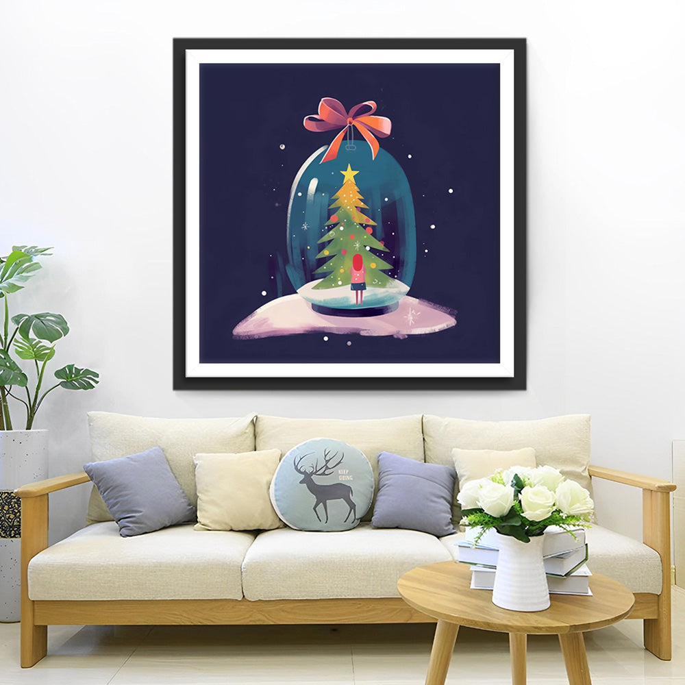 Kerstmeisje Sneeuwbol Diamond Painting