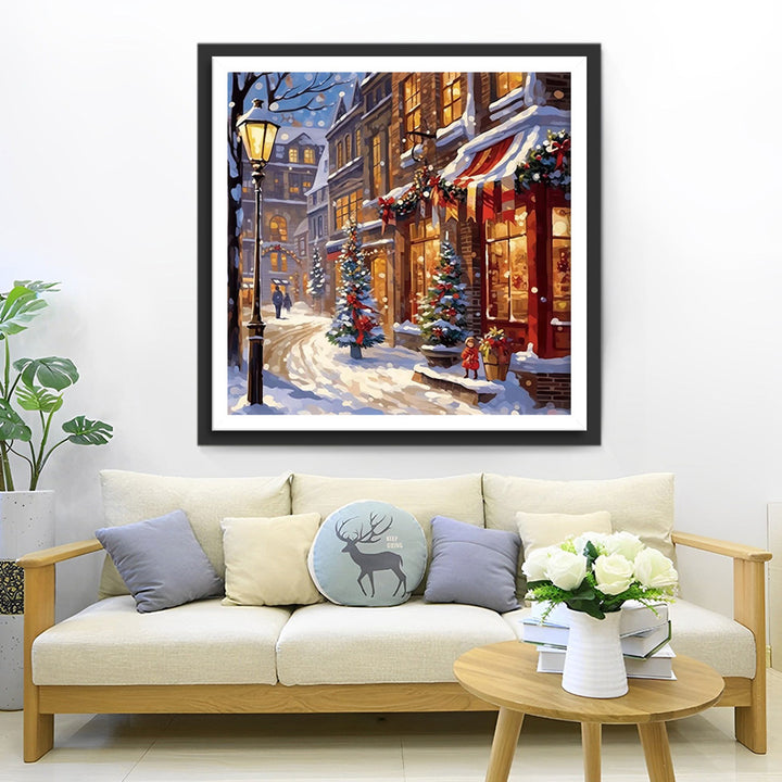 Kerststadstraten in de Sneeuw Diamond Painting