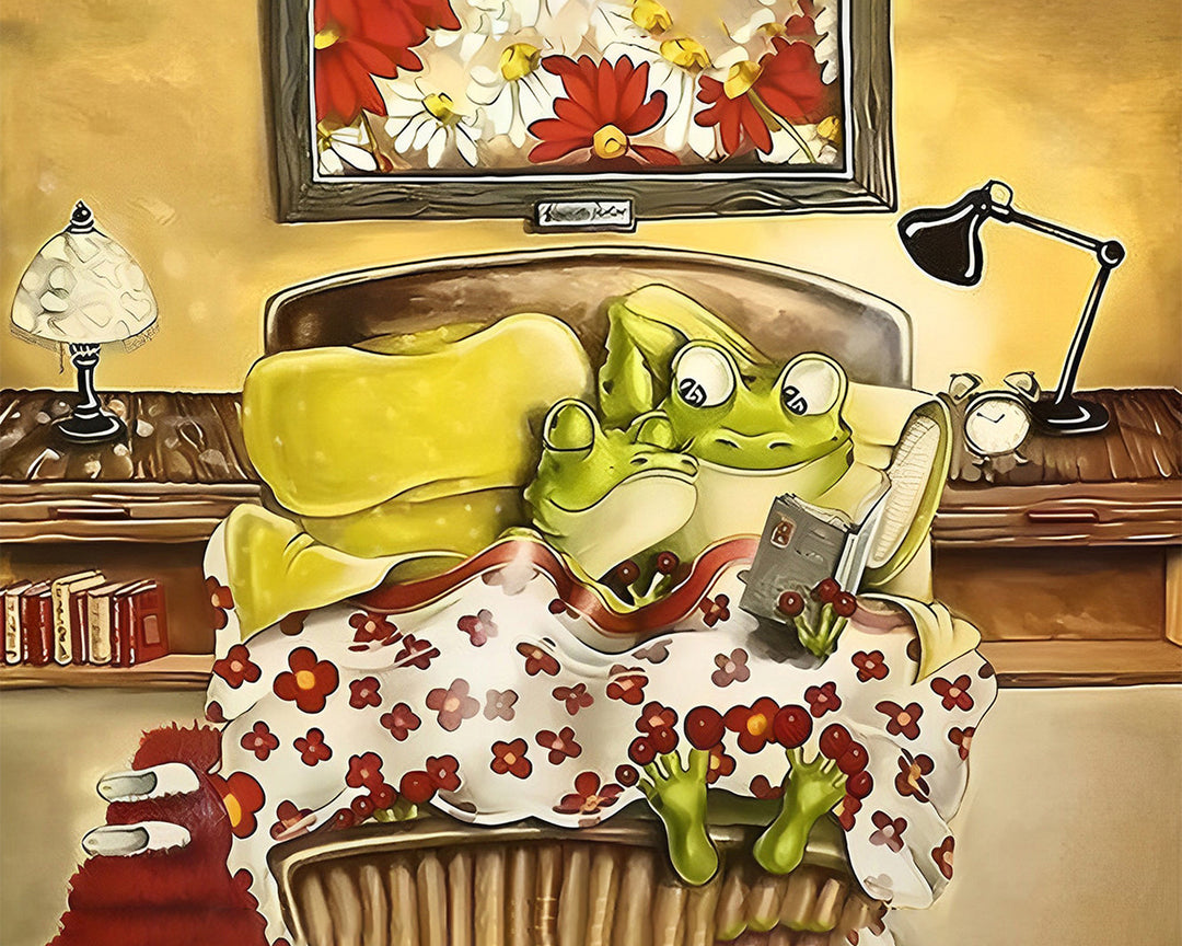 Kikker Koppel op Bed Diamond Painting