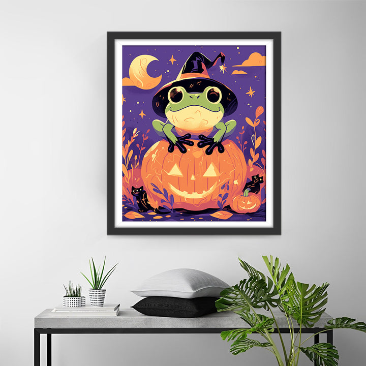 Kikker op Halloween-pompoen Diamond Painting