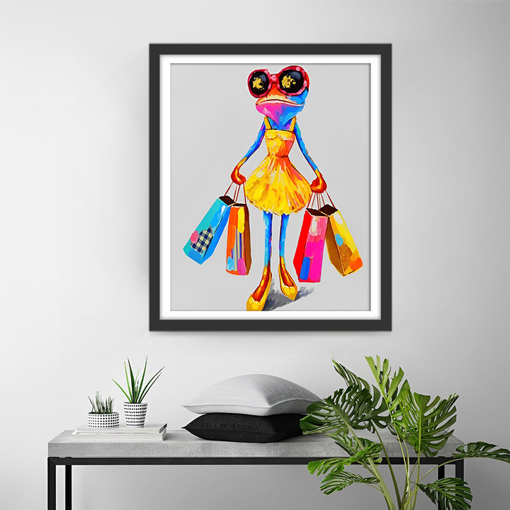 Kikker Vrouw die Winkelt Diamond Painting