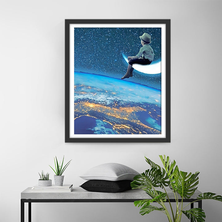 Kind, Maan en Ruimte Diamond Painting