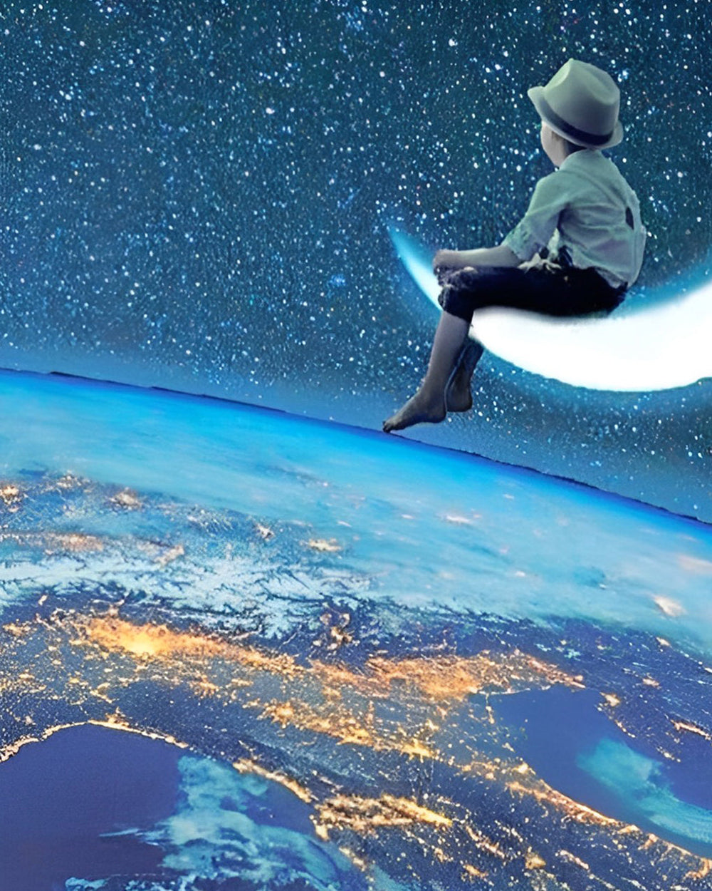 Kind, Maan en Ruimte Diamond Painting