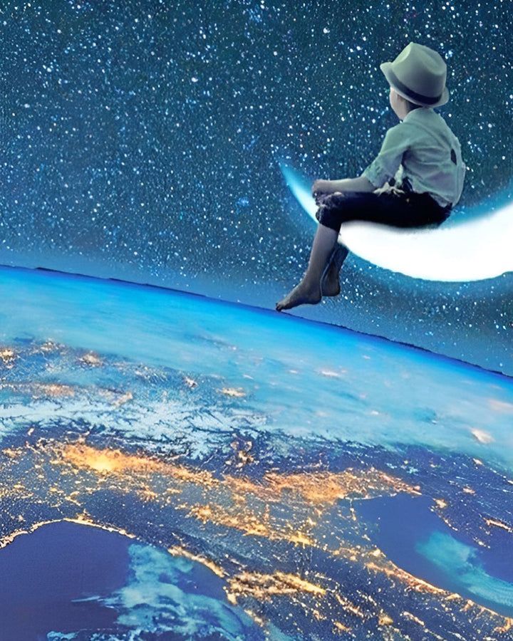 Kind, Maan en Ruimte Diamond Painting