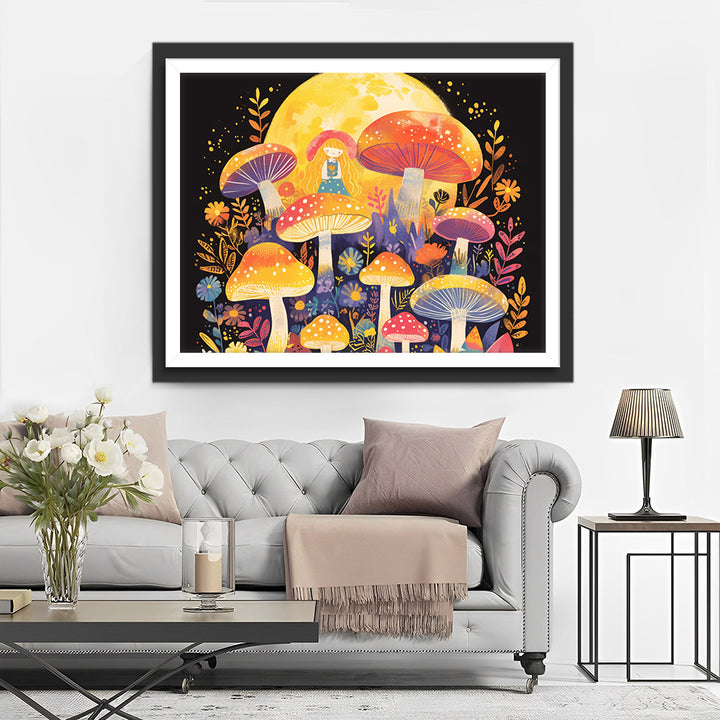 Klein Meisje, Paddenstoel en Maan Diamond Painting