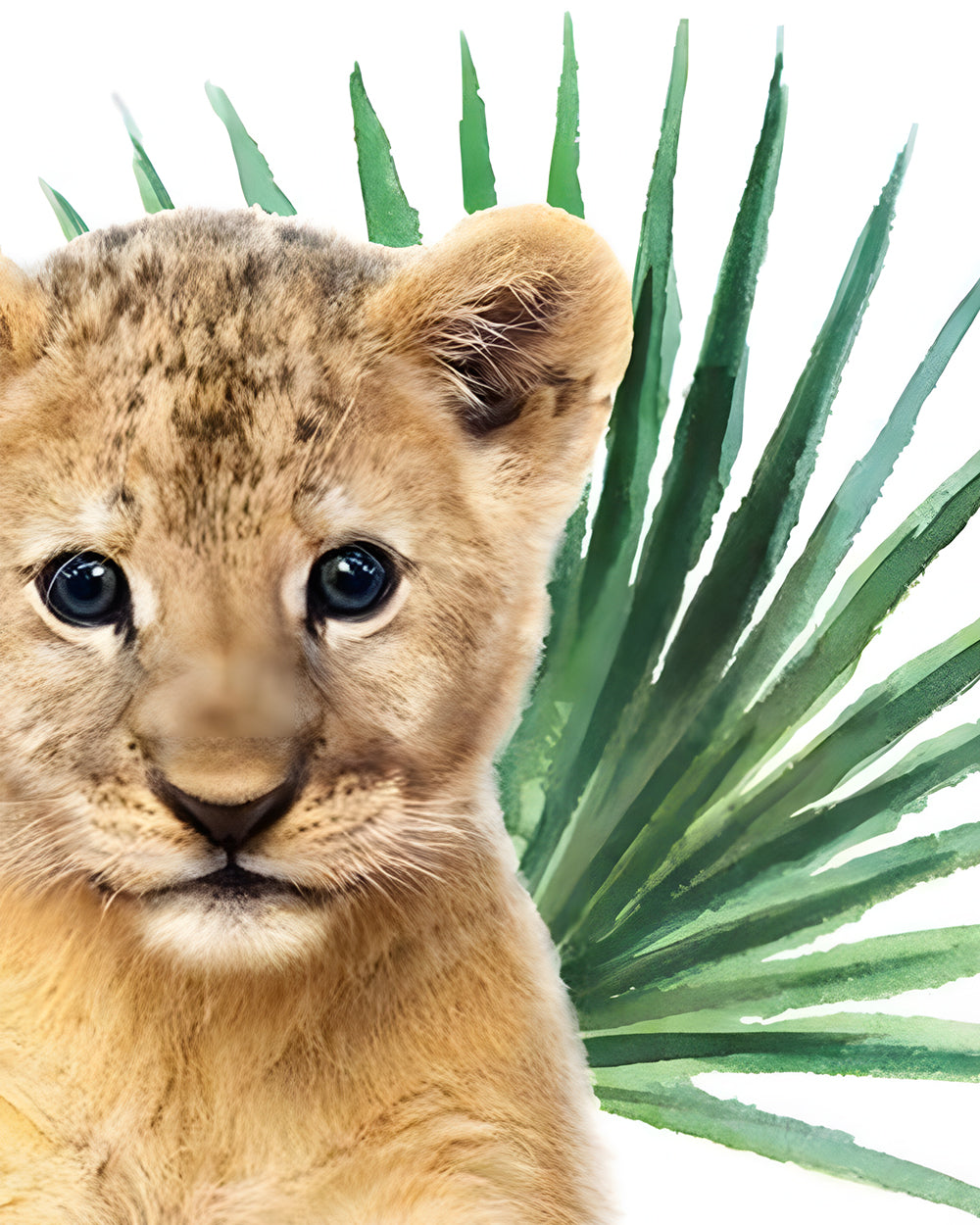 Kleine Leeuw en Groen Blad Diamond Painting