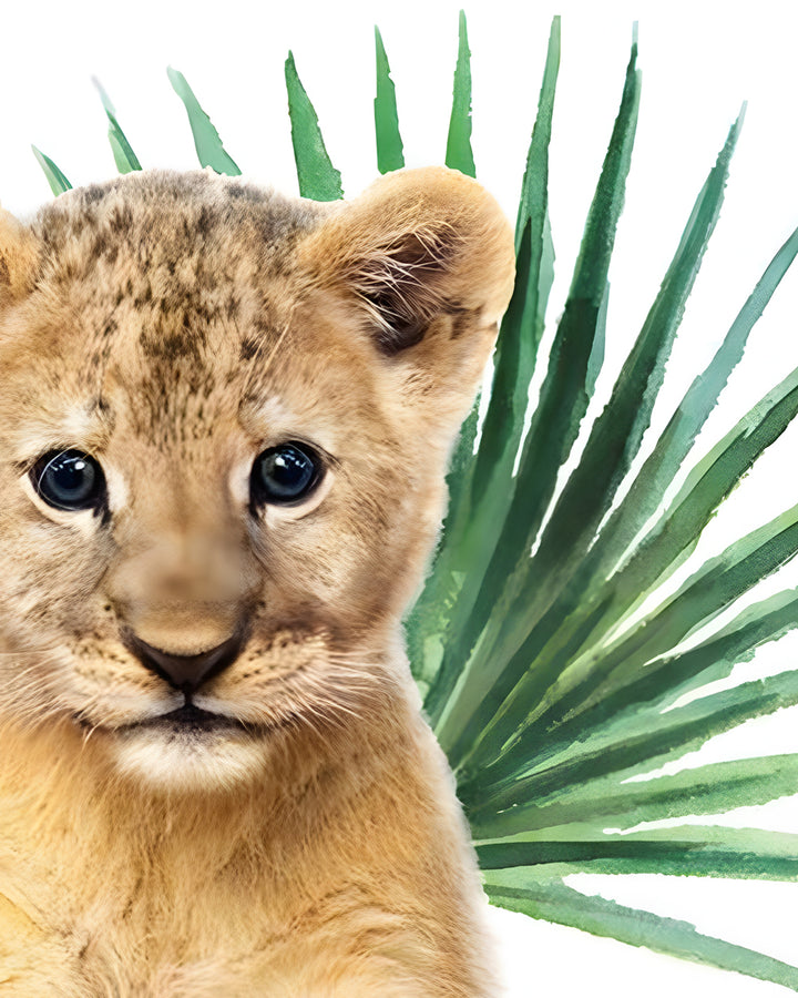 Kleine Leeuw en Groen Blad Diamond Painting