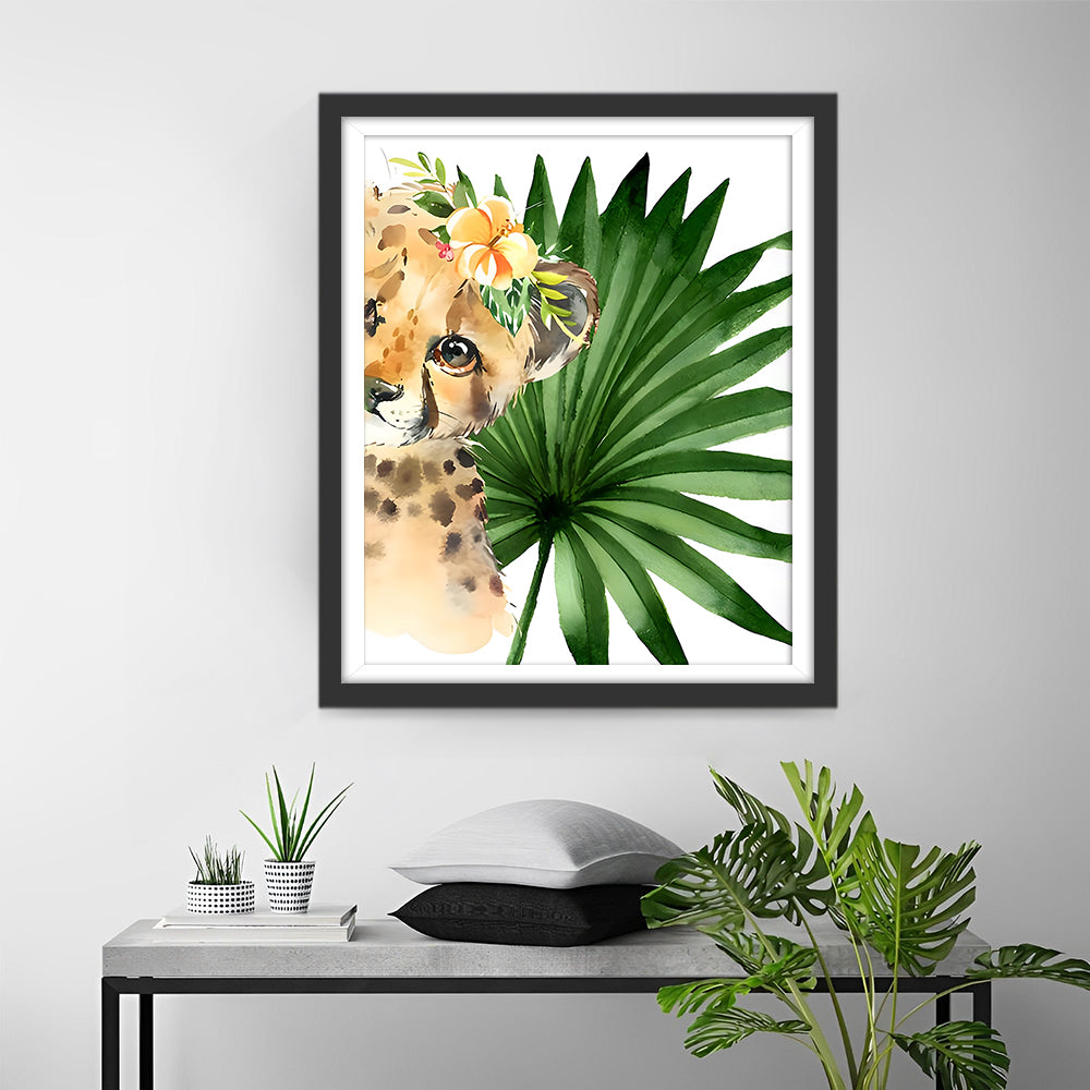 Kleine Luipaard en Groen Blad Diamond Painting