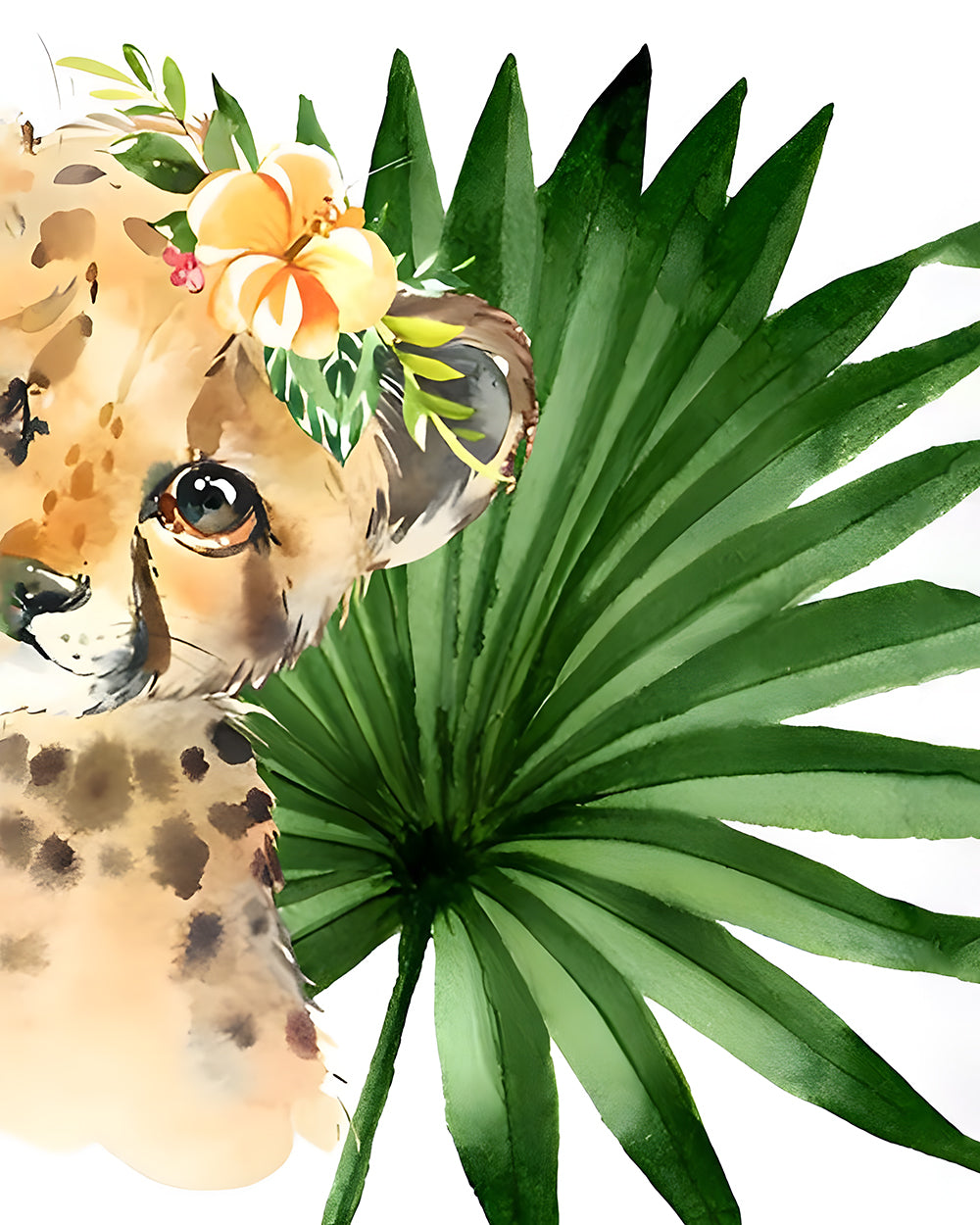 Kleine Luipaard en Groen Blad Diamond Painting