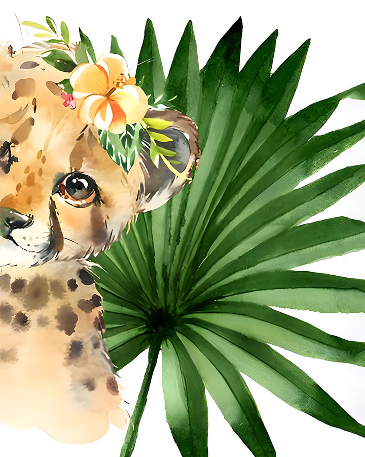 Kleine Luipaard en Groen Blad Diamond Painting