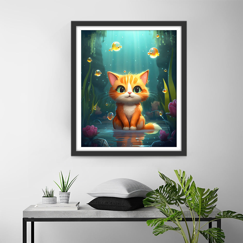 Kleine Oranje Kat op de Rover Diamond Painting